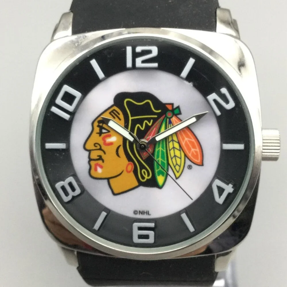 Chicago Blackhawks Mens Watch 18mm Black Rubber Sport NHL Sparo New Battery